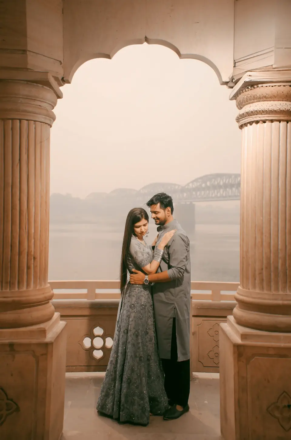 Couple portrait beside the Ganges in Varanasi