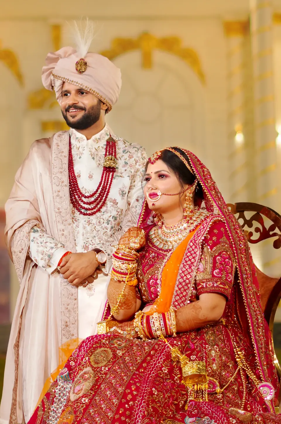 Traditional bride and groom at their Varanasi wedding