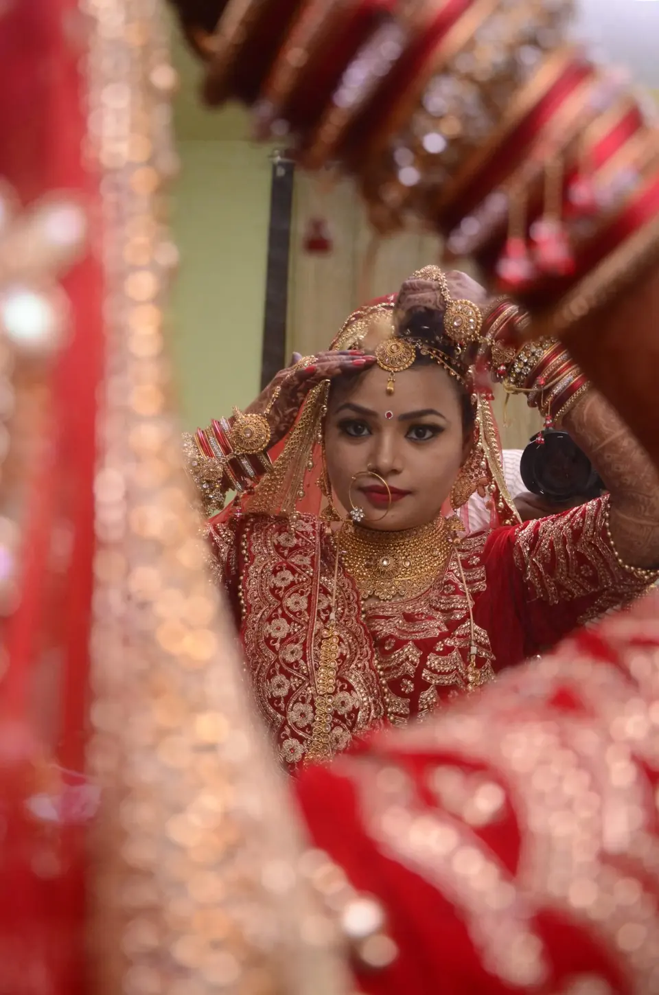 Bride getting ready for her wedding ceremony in Varanasi